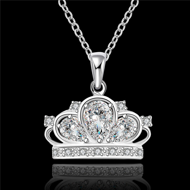 New arrival lmperial crown pendant necklace white gemstone sterling silver plated necklace STSN579,fashion 925 silver necklace factory