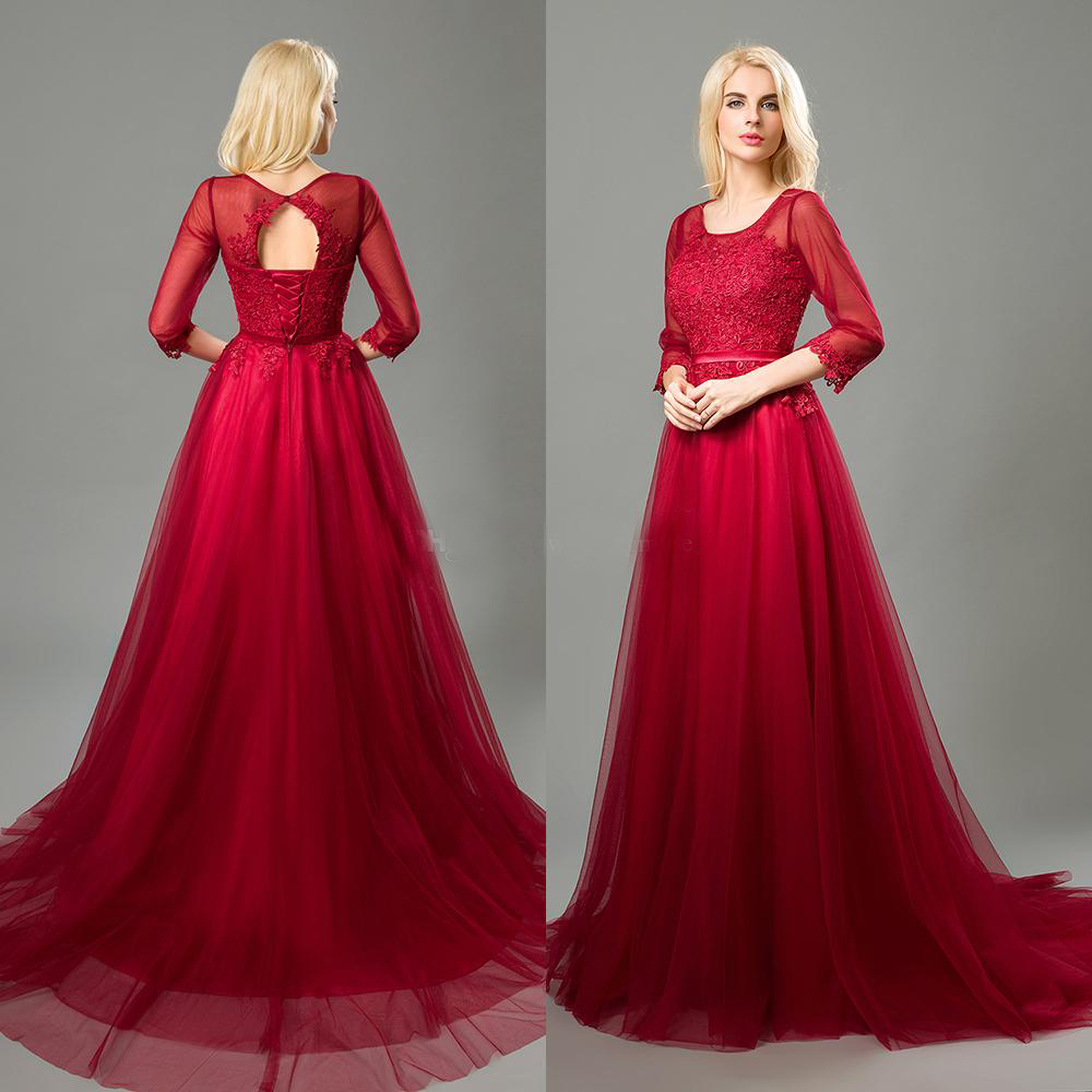 Red Lace 3/4 Sleeves Applique Lace Formal Dresses Evening Wear Hollow Lace up Applique Tulle Plus Size Red Prom Dress Long, Silver
Red Lace 3/4 Sleeves Applique Lace Formal Dresses Evening Wear Hollow Lace up Applique Tulle Plus Size Red Prom Dress Long, Silver