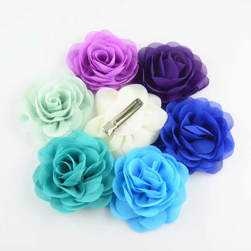 8cm chiffon fabric rose flower with alligator clip for baby hair accessory 24pcs/lot