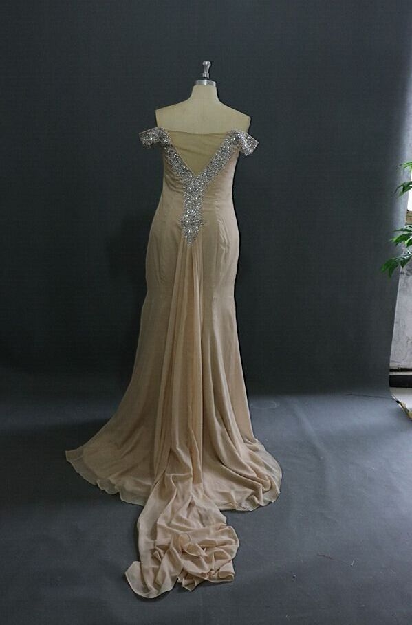 Real Picture Dusty Pink Bridesmaid Dresses Off The Shoulder Beads Watteau Ruched Zipper Mermaid Prom Dress Sweep Train Formal Dress