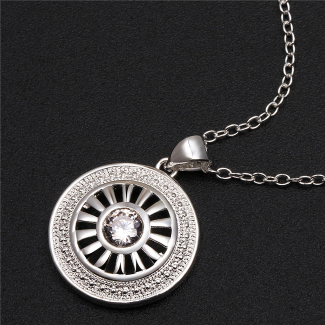 Best gift women's Button buckle shape pendant necklace white gemstone sterling silver plated necklace STSN692