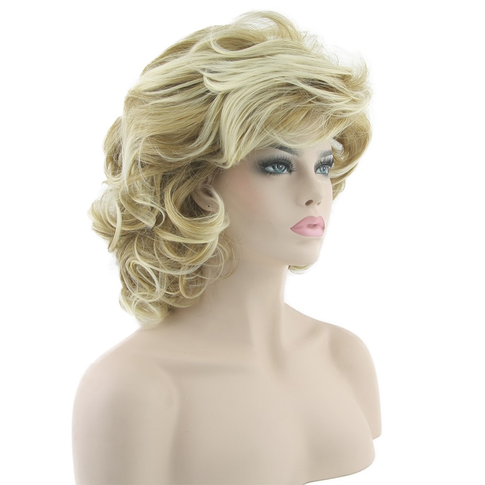 Blonde Wavy Short Wigs Cosplay Wig Synthetic Heat Resistance Hair Ombre Wigs for Women free shipping