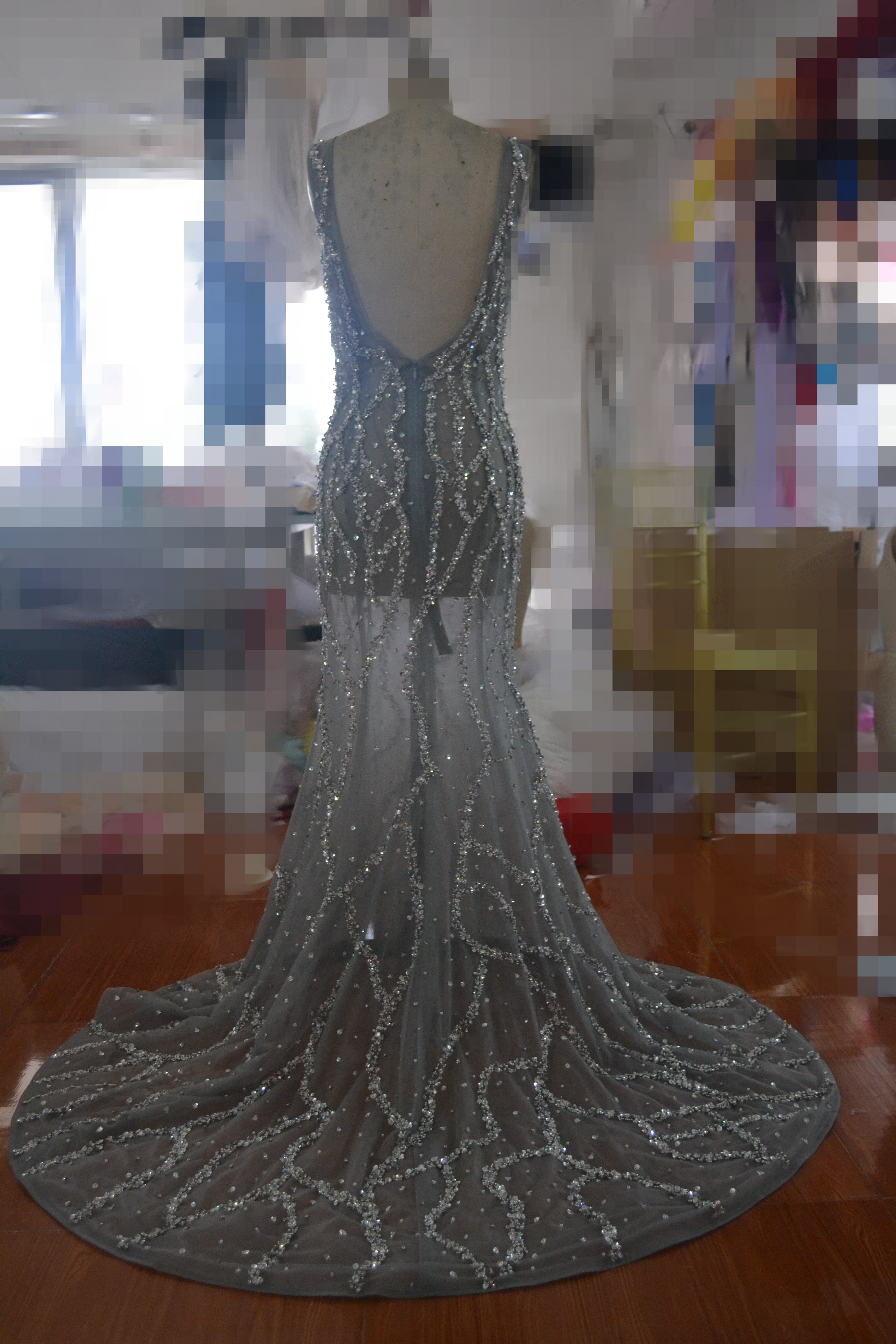 sleeveless floor length backless sexy evening dresses cutsom made major beading mermaid luxurious evening gowns