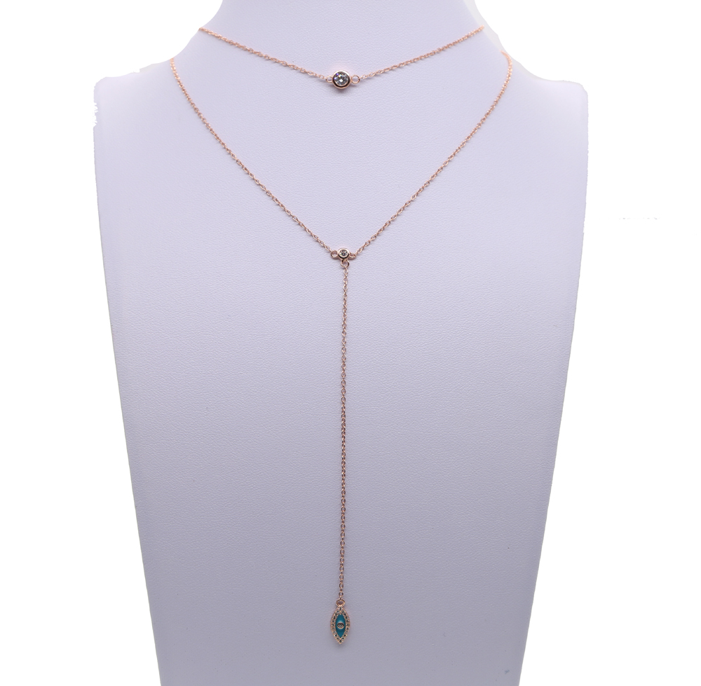 factory fine 925 sterling silver rose gold color rhodium Bling sparking cz evil eye lariat choker double layer delicate sexy women necklace