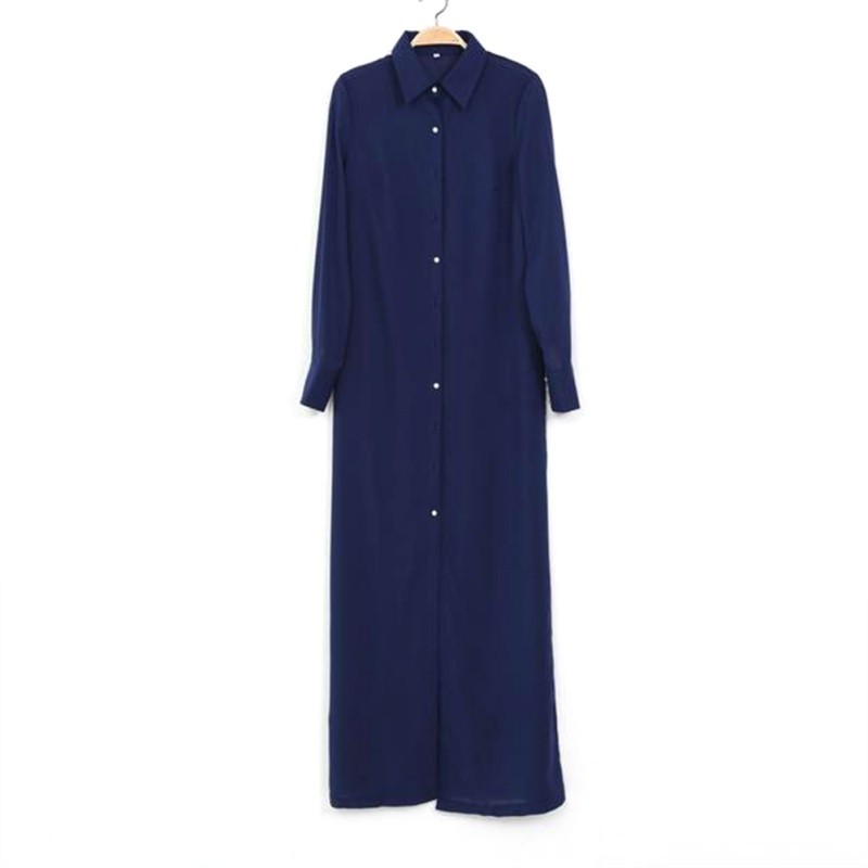 Autumn Tunic Button V-Neck Split Skirts Long Sleeve Party Maxi Beach Unique