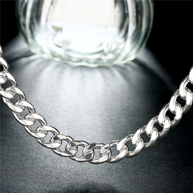 Heavy 90g '10MM shrimp buckle sideways necklace Men plated sterling silver necklace STSN133,fashion 925 silver Chains necklace factory sale