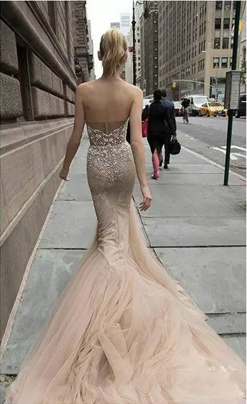Inbal Dror Champagne Mermaid Wedding Dresses Luxury Beaded Sweetheart Boning Fishtail Country Wedding Gowns Cathedral Train Plus Size Bridal