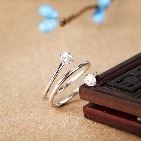 Real Sterling Silver 925 Plated White Gold Semi Mount Engagement Wedding Ring for Pearl or Round Bead 5mm 6mm 7mm Fine Jewelry Setting