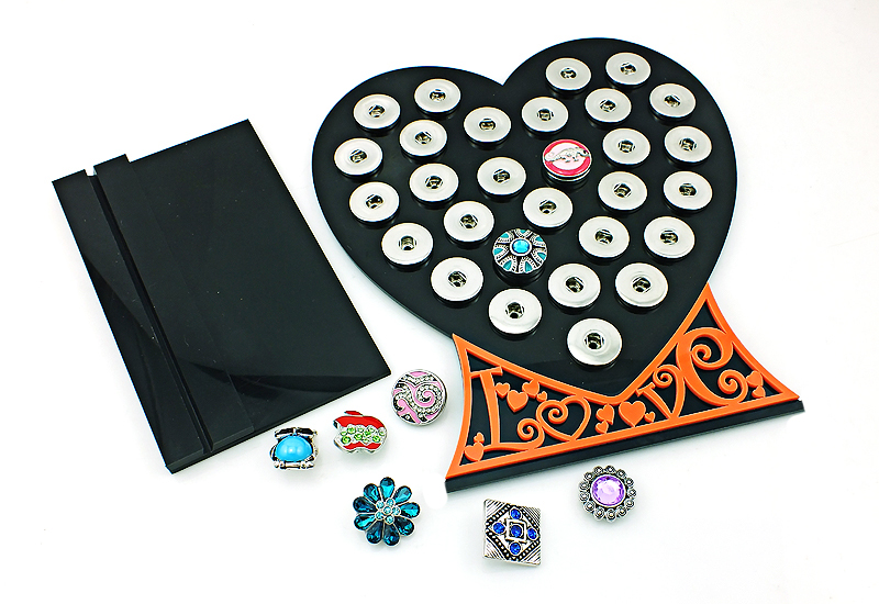 Brand New 18mm Snap Button Display Stands Fashion Black Acrylic Heart With Letter Interchangeable Jewelry Display Board