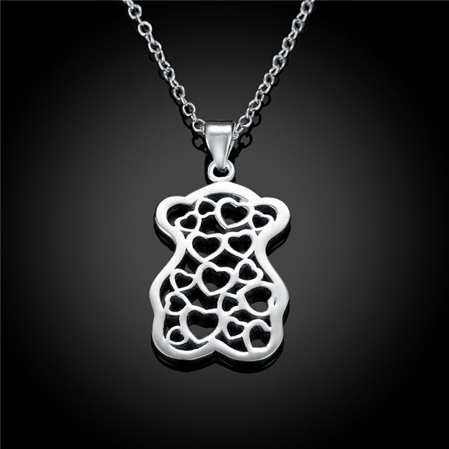 Hot sale women's small bear shape hollow Pendant necklace sterling silver plated necklace STSN770,fashion 925 silver necklace christmas gift