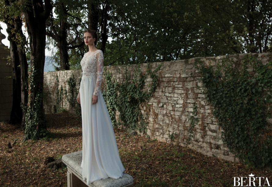 Illusion Long Sleeve Beach Lace Wedding Dress Vintage Sheath Chiffon Open Back Floor Length Empire Garden Bridal Gowns