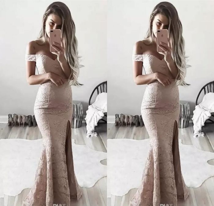 Modest Sheath Full Lace Prom Dresses Vestidos Off The Shoulders Formal Evening Dresses Cheap Side Split Evening Gowns, Same as image
Modest Sheath Full Lace Prom Dresses Vestidos Off The Shoulders Formal Evening Dresses Cheap Side Split Evening Gowns, Same as image