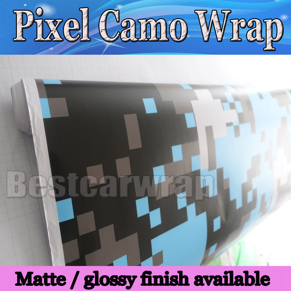 Baby Blue Digital Tiger Camo Vinyl Car Wrap foil With air bubble Free Blue Pixel Camouflage Graphics Car Sticker Film 1.52x10m/20m/30m /Roll
