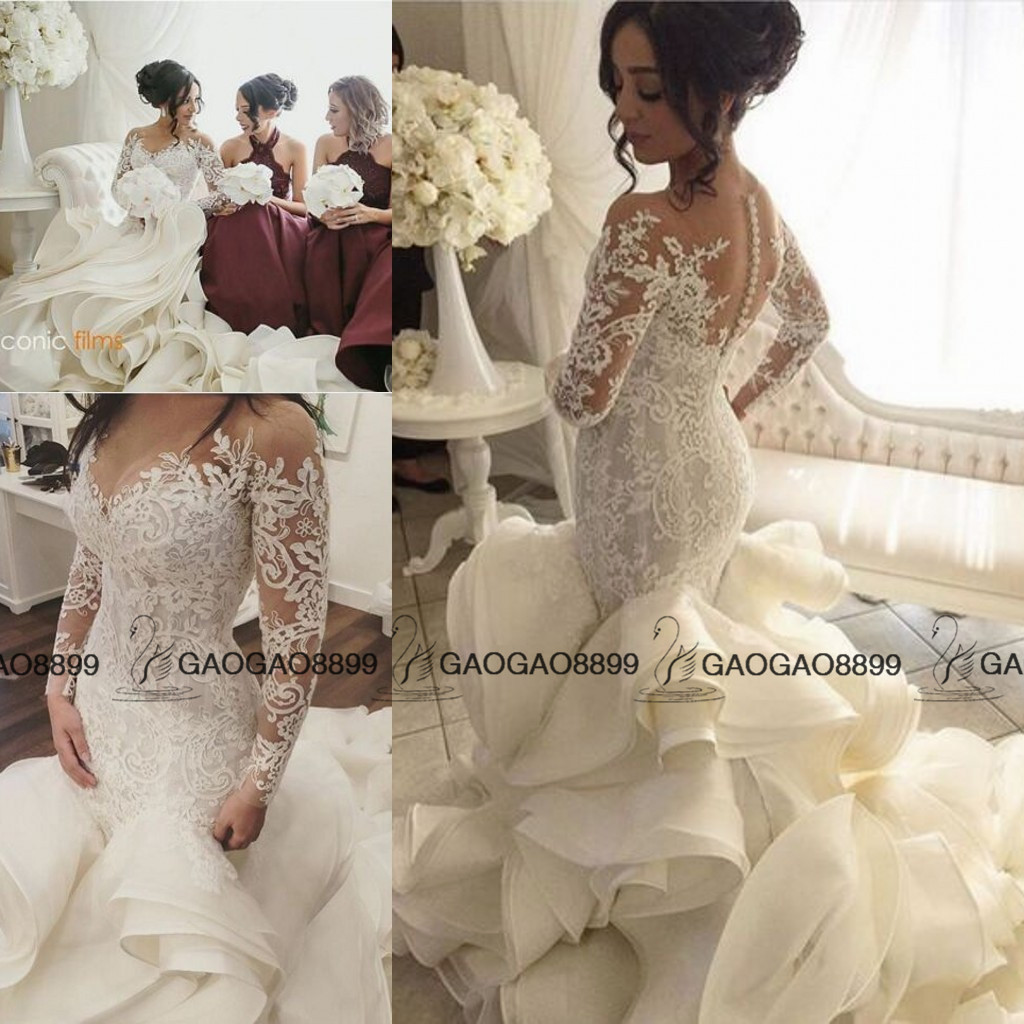 Steven Khalil 2019 Luxury Ruffles Cathedral Train Mermaid Wedding Dresses with Long Sleeves Middle East Plus Size Lace Organza Wedding Gown, Ivory
Steven Khalil 2019 Luxury Ruffles Cathedral Train Mermaid Wedding Dresses with Long Sleeves Middle East Plus Size Lace Organza Wedding Gown, Ivory