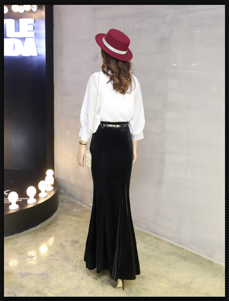 Womens party autumn new high waist bodycon sexy velvet mermaid maxi long skirt plus size XSSMLXLXXL3XL
