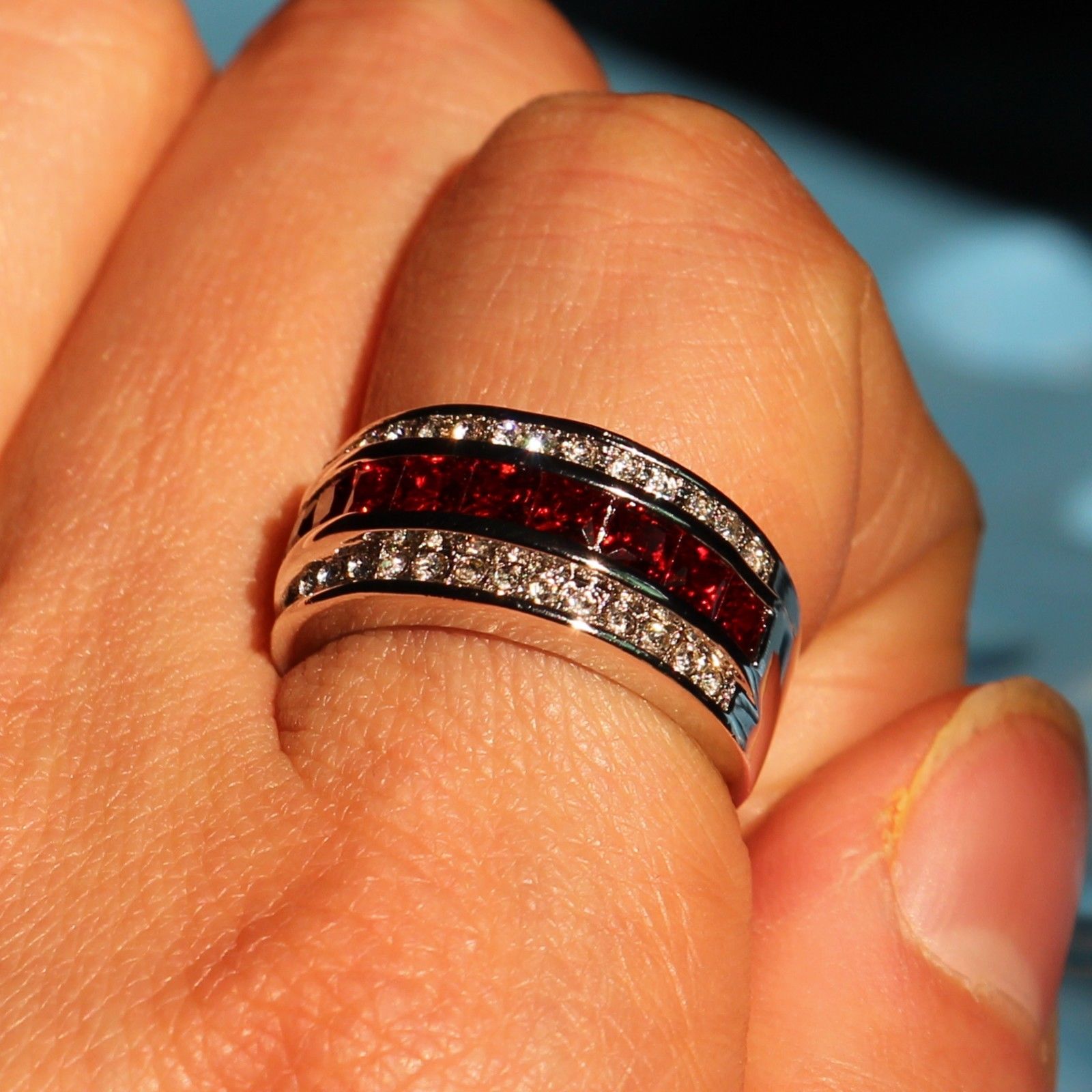 Size 8-12 Fashion Jewelry Antique Jewelry Men Garnet Diamonique Cz Diamond Gemstone 10KT White Gold Filled Wedding Band Ring gift with box