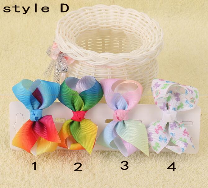 50pcs Xmas Romantic jojo 7cm Pastel flora ombre Rainbow ribbon hair bows Alligator clips baby girl Dance hair bobbles Accessories HD3479
