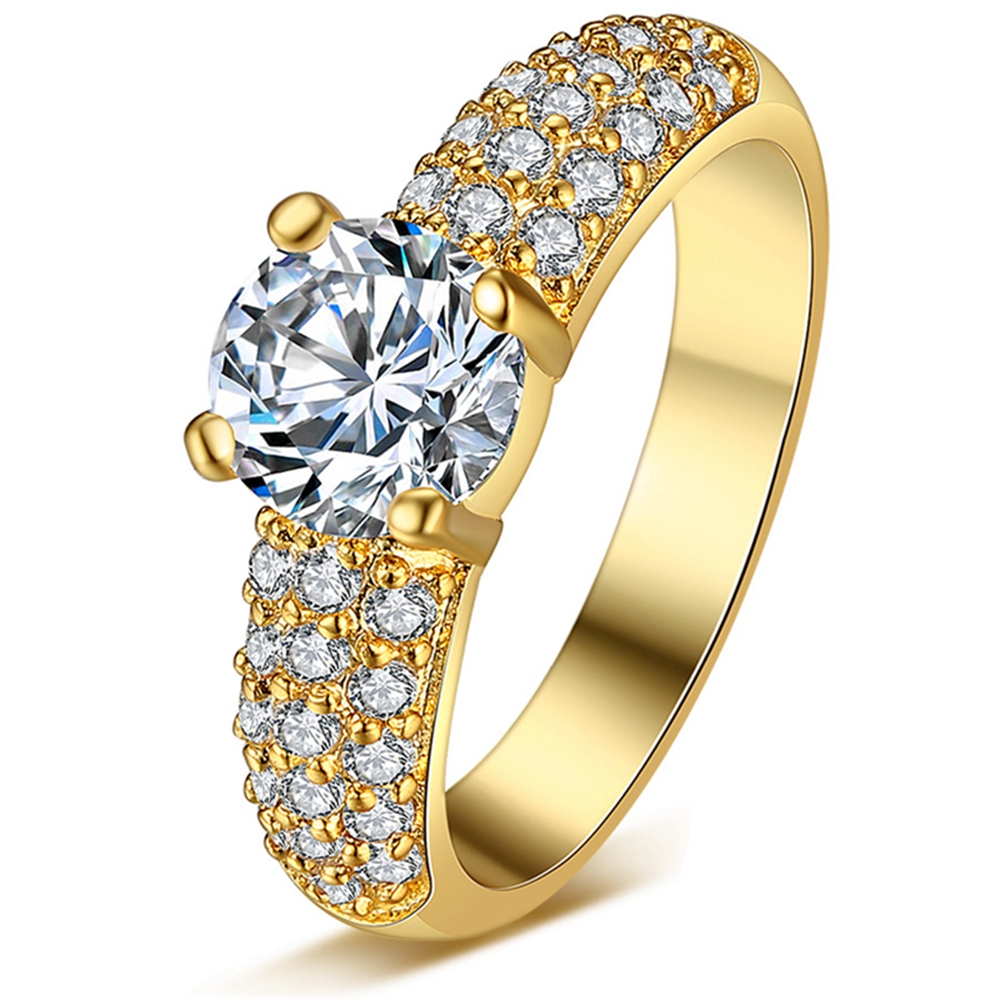 Solitaire Ring Round Cut 18k Yellow Gold Filled Bridal Womens Ring Size 7