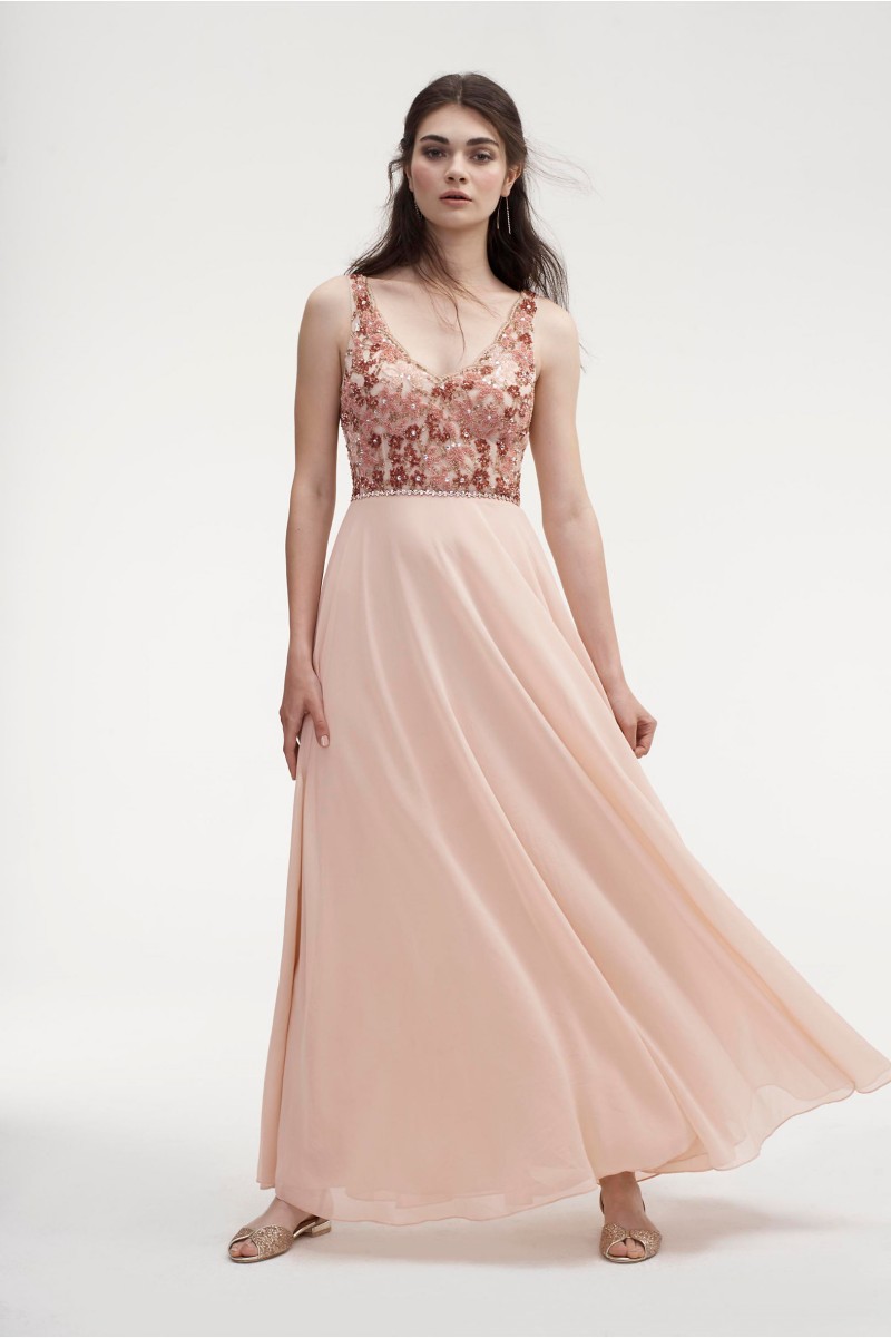 New Arrival Sequined Country Bridesmaids Dresses V Neck Beading Wedding Guest Dress Appliques Ankle Length Chiffon Maid Of Honor Gowns