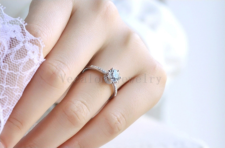 Vecalon 2016 Brand Fashion Female Crown ring 2ct Simulated diamond Cz Rose gold 925 Sterling Silver Engagement wedding Band ring for women