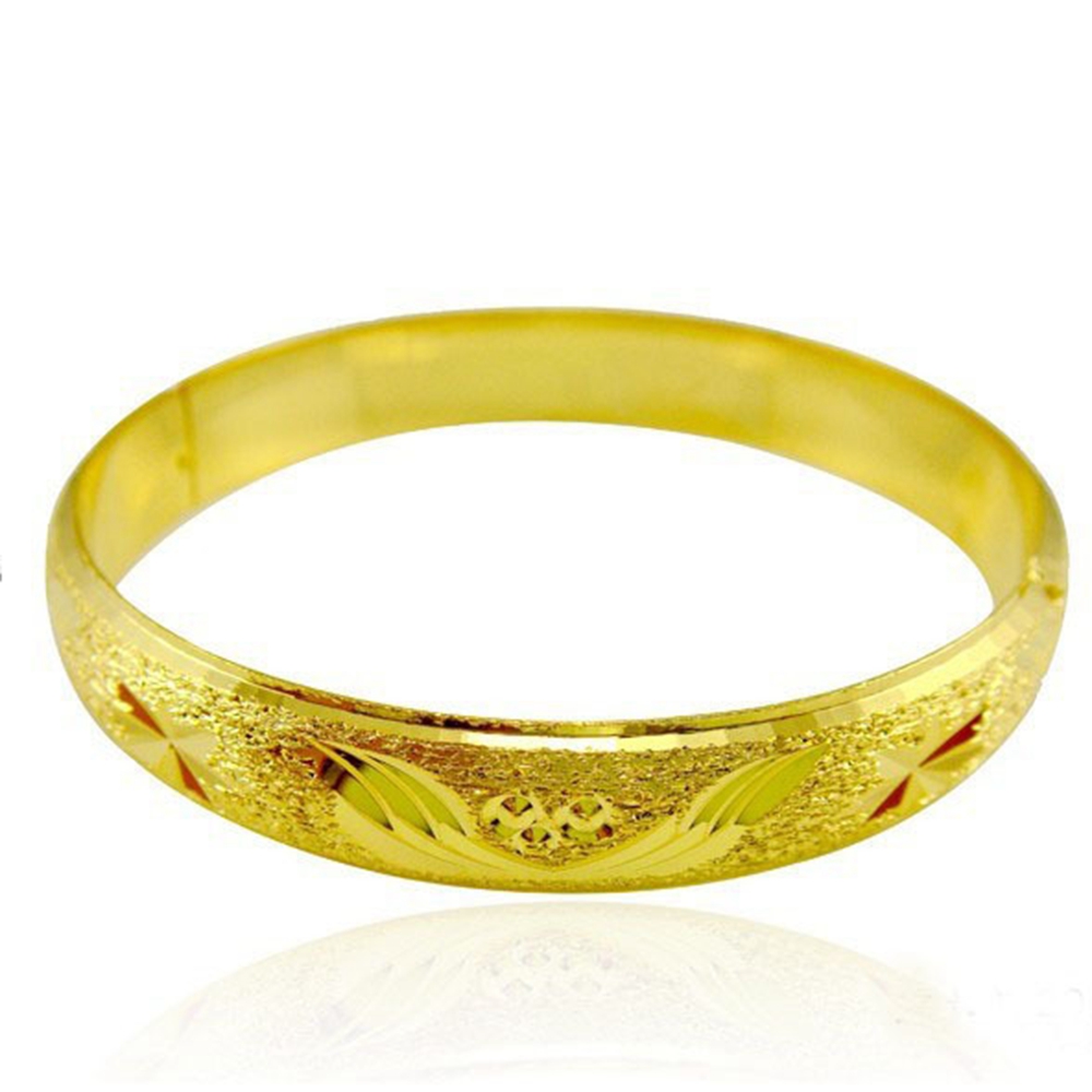 Womens Bangle 18k Yellow Gold Filled Classic Carved solid women bracelet wedding party gift diameter 6cm
