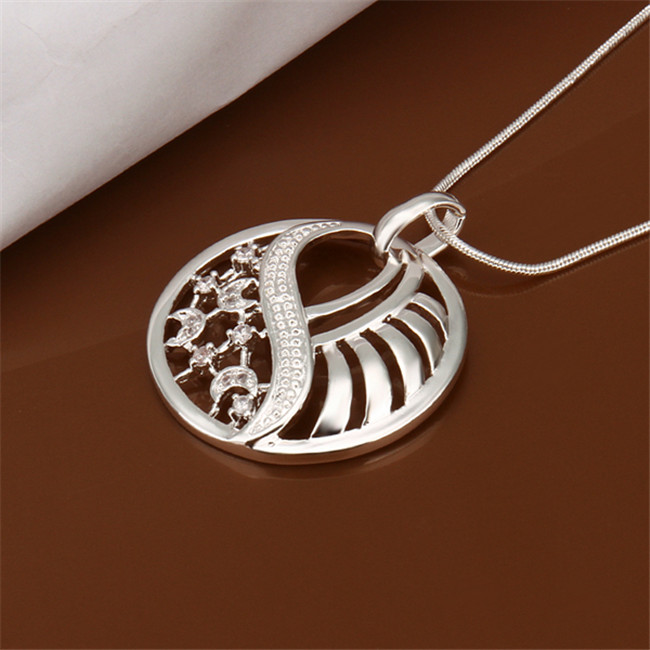 Cheap round shape hollow Pendant Necklace white gemstone sterling silver necklace STSN430,fashion 925 silver necklace factory direct sale