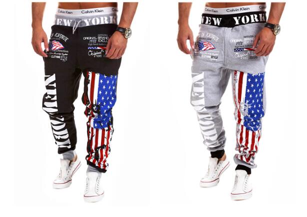 2016 Fashion men joggers pants skinny sweatpants hip hop jogging trousers Flag letters print sweat pants
