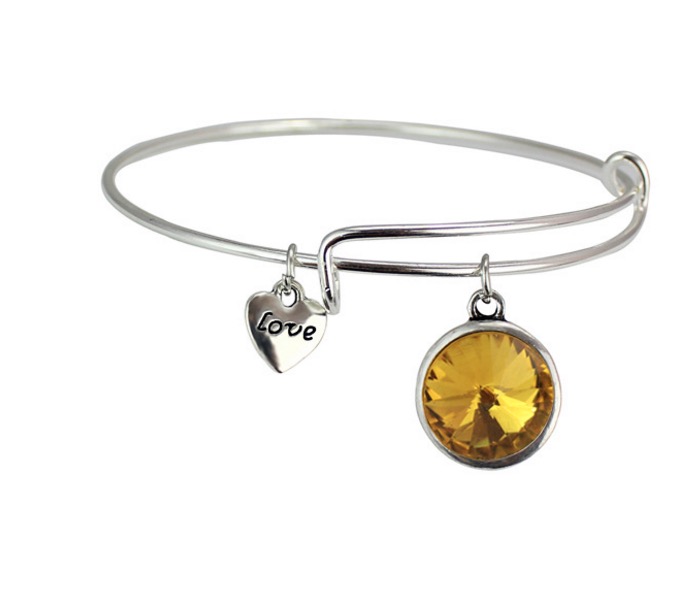 Women Bangle silver bangles birthstone crystal bangle adjustable expandable wire love heart bracelet girls birth stone jewelry