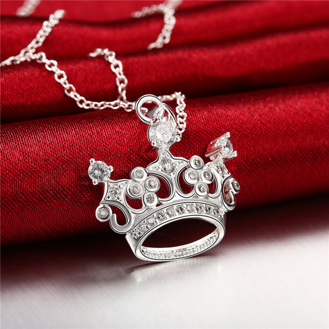 Hot sale crown shape Pendant necklace white gemstone sterling silver plate necklace STSN743,fashion 925 silver necklace factory direct sale