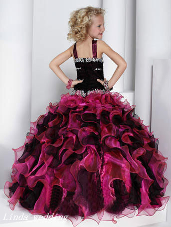 Black And Pink Girl's Pageant Dress Princess Ball Gown Party Cupcake Prom Dress For Young Short Girl Pretty Dress For Little Kid