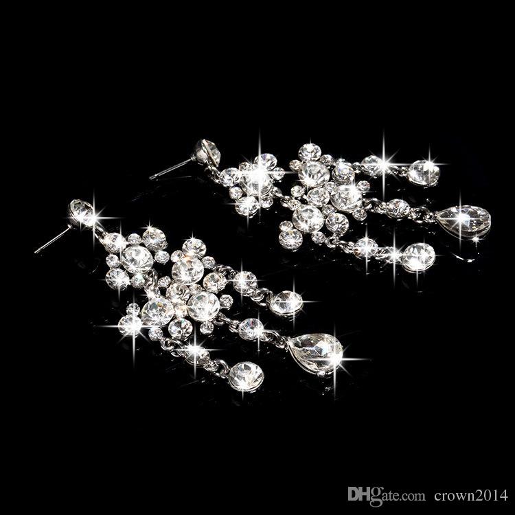 Sparkly Beaded Crystals Wedding Accessories Diamond Necklace Jewelry Sets Bridal Earrings Rhinestone Crystal Party