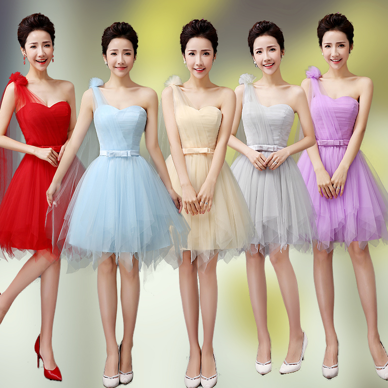 One Shoulder Soft Tulle Short Bridesmaid Dresses With Bow Ball Gown Wedding Party Dress Fast Shipping