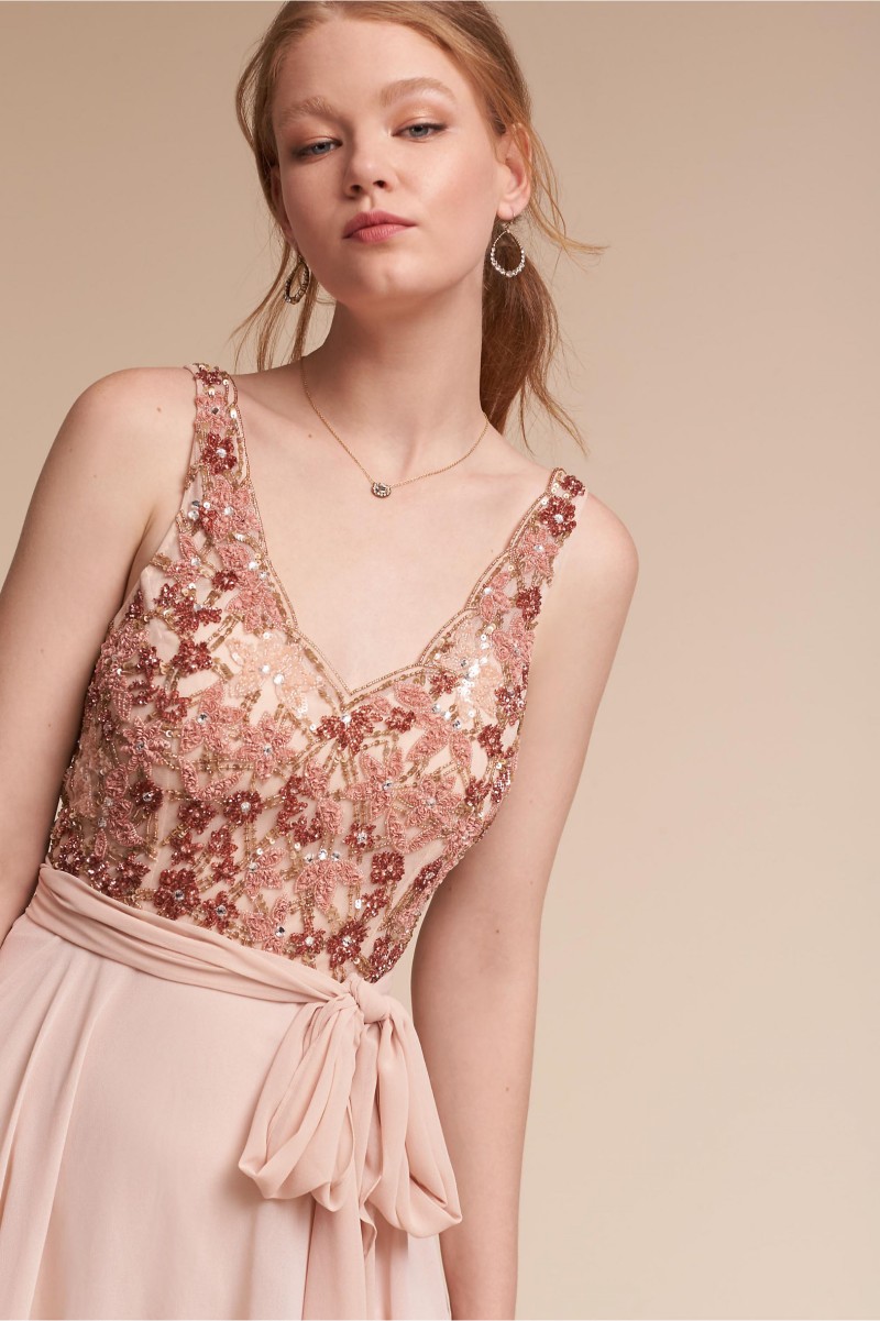 New Arrival Sequined Country Bridesmaids Dresses V Neck Beading Wedding Guest Dress Appliques Ankle Length Chiffon Maid Of Honor Gowns