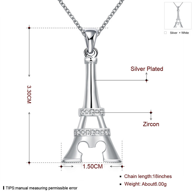 Hot sale women's iron tower shape Pendant Necklace white gemstone sterling silver necklace STSN701,brand new fashion 925 silver necklace
