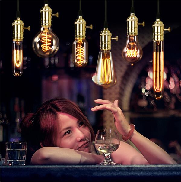 loft hanging lights vintage pendant lights copper lamp holder Edison light bulb industry pendant lamps Golden/Chrome E27 W-filament bulb