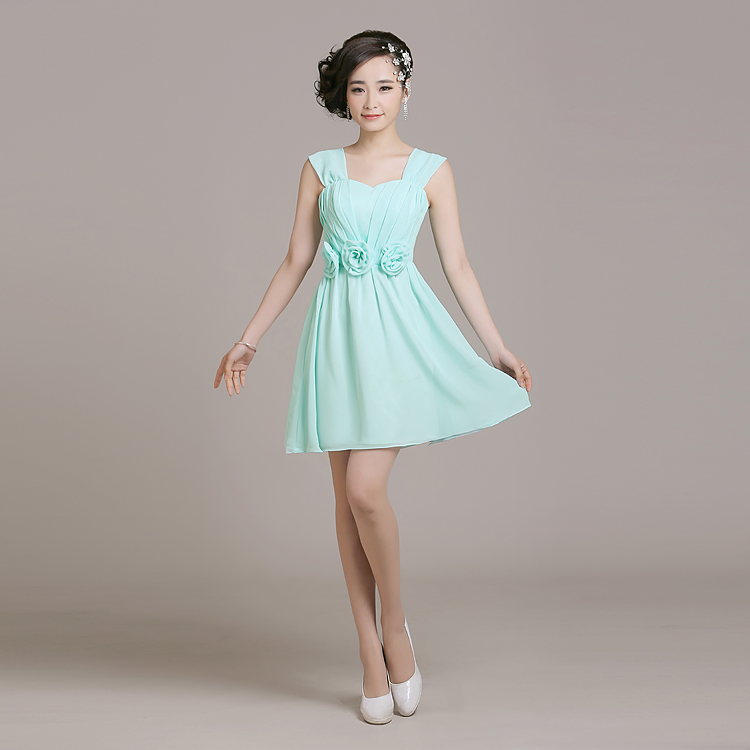 Pleated Short Chiffon Junior Bridesmaid Dress With Flower Lace Up 2020 New Wedding Guest Dress Ice Blue Gowns