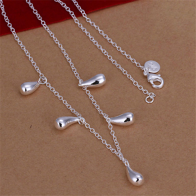 Best gift Five water drop necklace hanging plated sterling silver necklace STSN131,wholesale fashion 925 silver Chains necklace factory sale