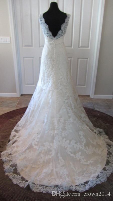 Lace V Neck Beaded Wedding Dress Appliques Backless Crystal Sash A-line Real Picture High Quality Bridal Gowns