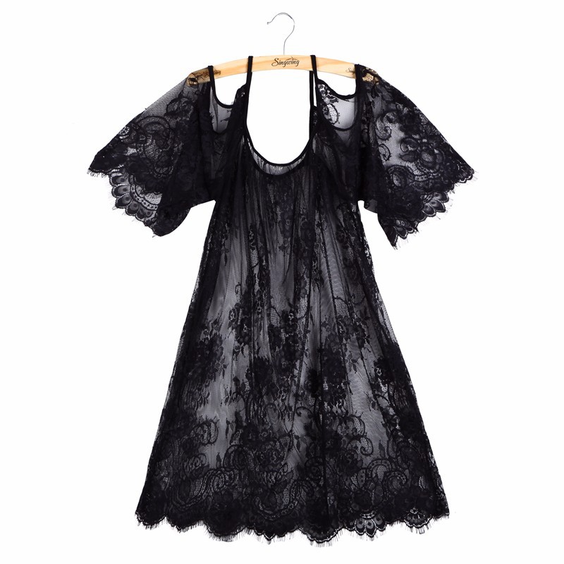 Wholesale-Plus Size Loose Lace Blouse Clothing 2016 Women White Black Off Shoulder Beach Sunscreen Swimsuit Cover Up Summer Sexy Dress