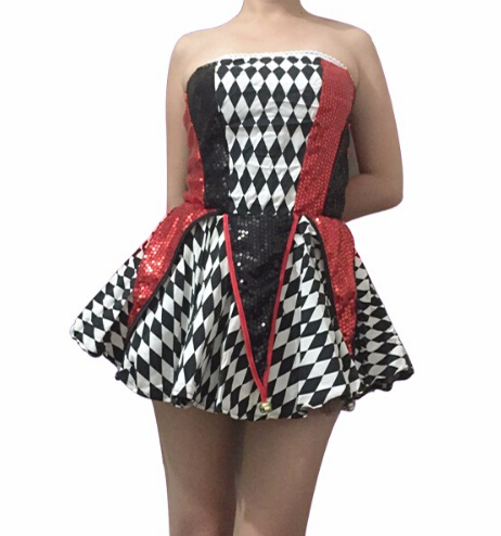 Quinn Costume for Kid Sexy Tee Dress With Small Bell Halloween Children Cosplay Party Performance Clown Costume for Girl