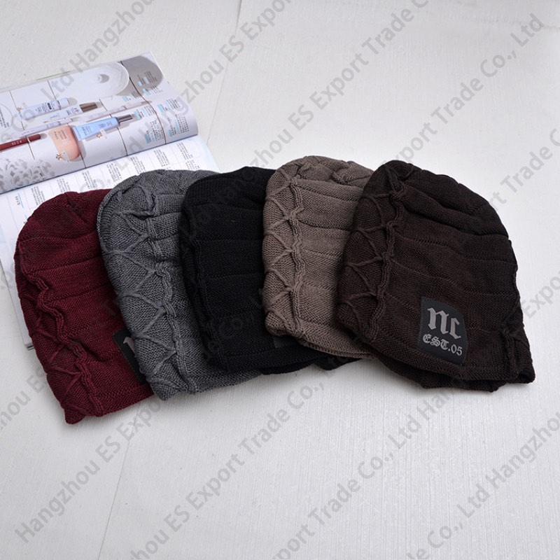 Men Winter Season Knitted Hat NC Plus Thicken Warm Inside Beanie Skull Caps 5 Colors Wholesale Price