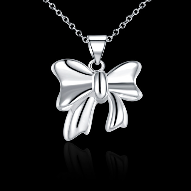 Free shipping women's Smooth butterfly knot pendant necklace sterling silver plated necklace STSN619,hot sale fashion 925 silver necklace