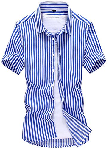 Wholesale-NQ Men's Vertical Stripe Short Sleeve Korean Button Shirts