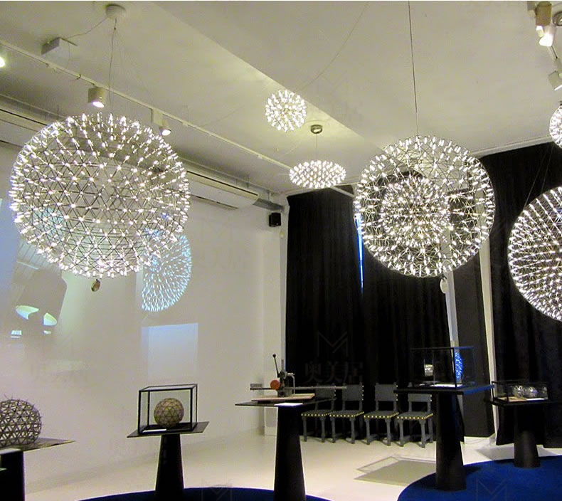 LED Pendant Lamp Light Firework Stainless Steel Ball Chandelier Lights Restaurant Villa Hotel Lighting Living Room