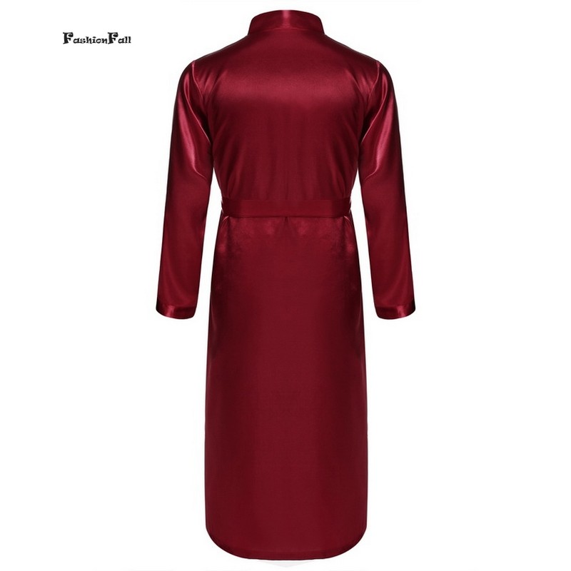 Wholesale-Mens Summer Robes Solid V-neck Kimono Bathrobe Long Satin Robe Sleepwear Adjustable Waistband Peignoir Homme Albornoz Hombre ZD