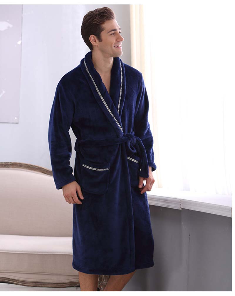 Wholesale-Autumn and winter coral fleece velvet bathrobe robe thickening flannel robe bathrobes men lounge sleepwear bathrobes male