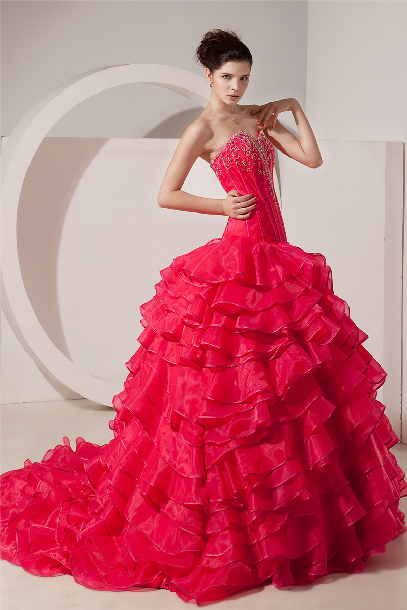 2017 Sexy Sweetheart Crystal Tiered Ball Gown Quinceanera Dress with Beading Organza Plus Size Sweet 16 Dress Vestido Debutante Gowns BQ62