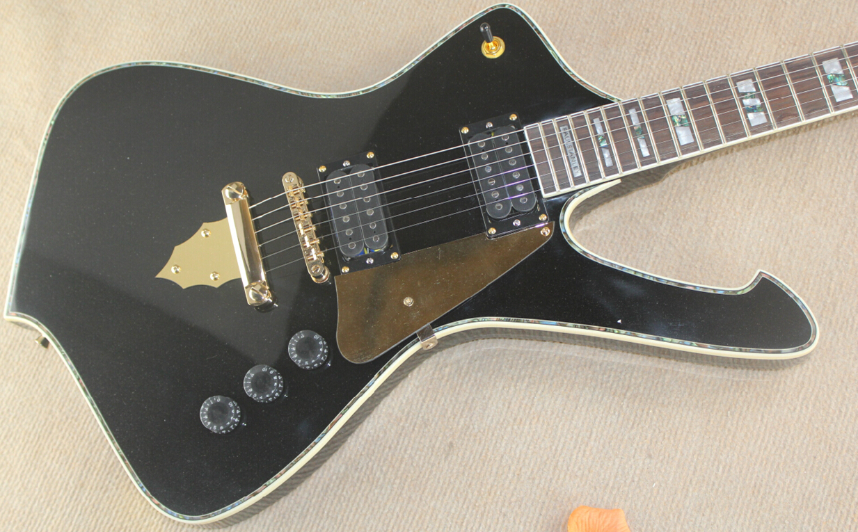 Super RARE PS10 ICEMAN Paul Stanley Sparkle Black Electric Guitar Gold Flame Shaped Tailpiece Abalone & White MOP Block Inlay Gold Hardware
Super RARE PS10 ICEMAN Paul Stanley Sparkle Black Electric Guitar Gold Flame Shaped Tailpiece Abalone & White MOP Block Inlay Gold Hardware
