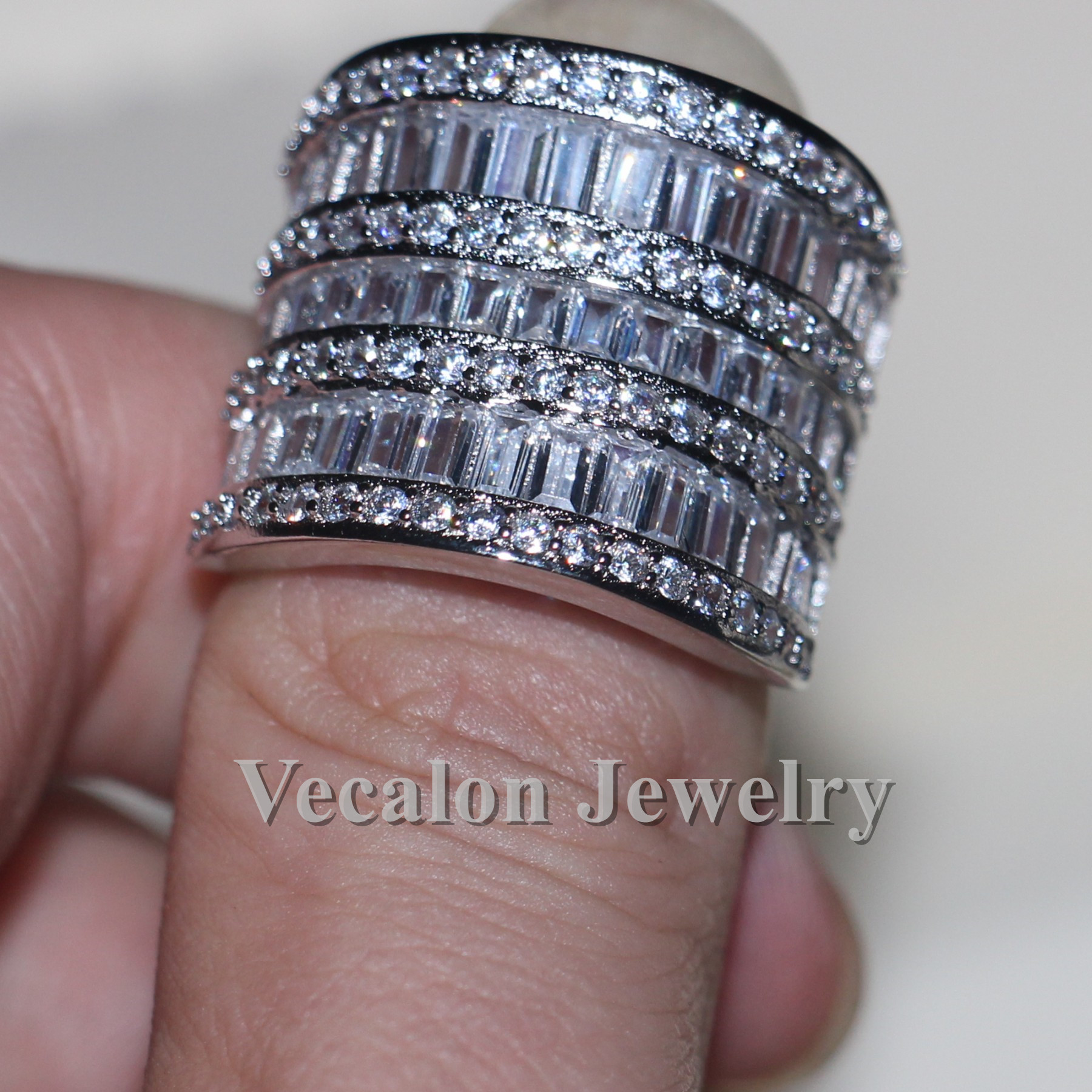 Vecalon Big ring Women Jewelry Full princess cut Simulated diamond Cz 925 Sterling Silver Engagement wedding Band ring for women