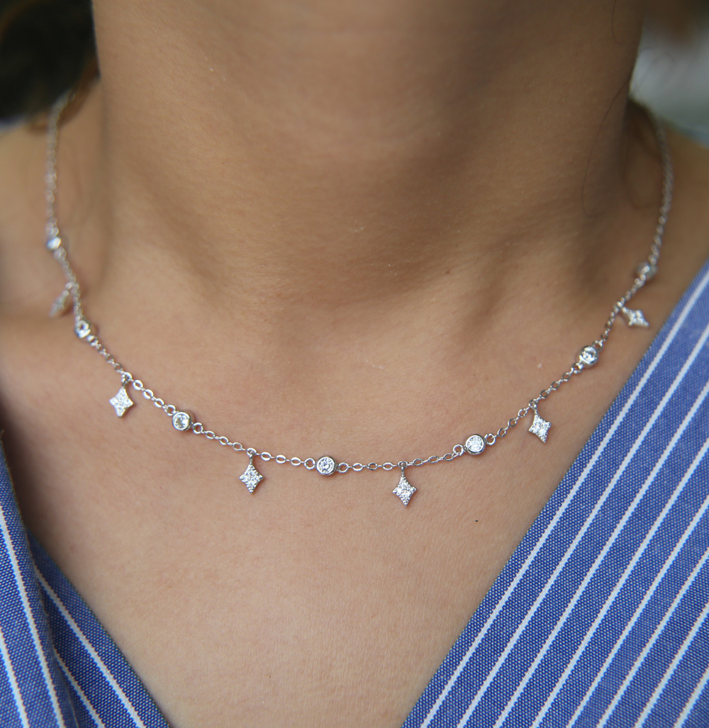 for Choker Necklace Women - Gold Rose Rhodium 337cm Dia Shape CZ Drop Charm Fashion Jewelry 4